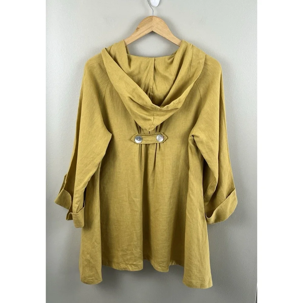 Jones & Co 100% Linen Jacket Poncho Hooded Button Front Swing Lagenlook‎ Sz M